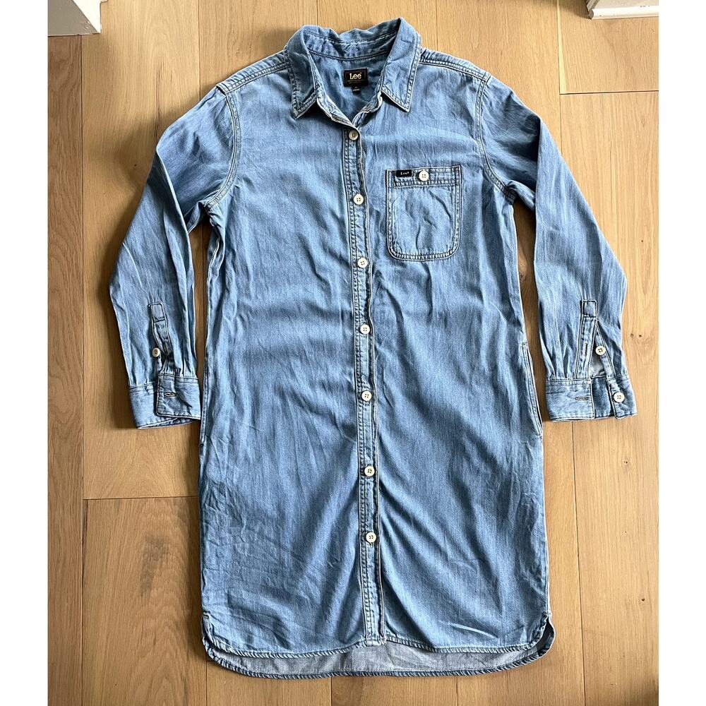 LEE Women's Western Denim Shirt Dress with Pockets Medium
